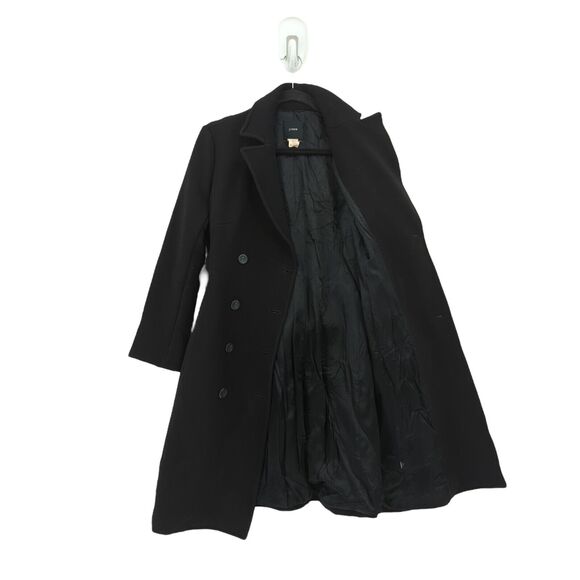 J Crew Women 4 Double Breasted Trench Coat Black Wool Blend Nylon Collar FLAW - Picture 6 of 9